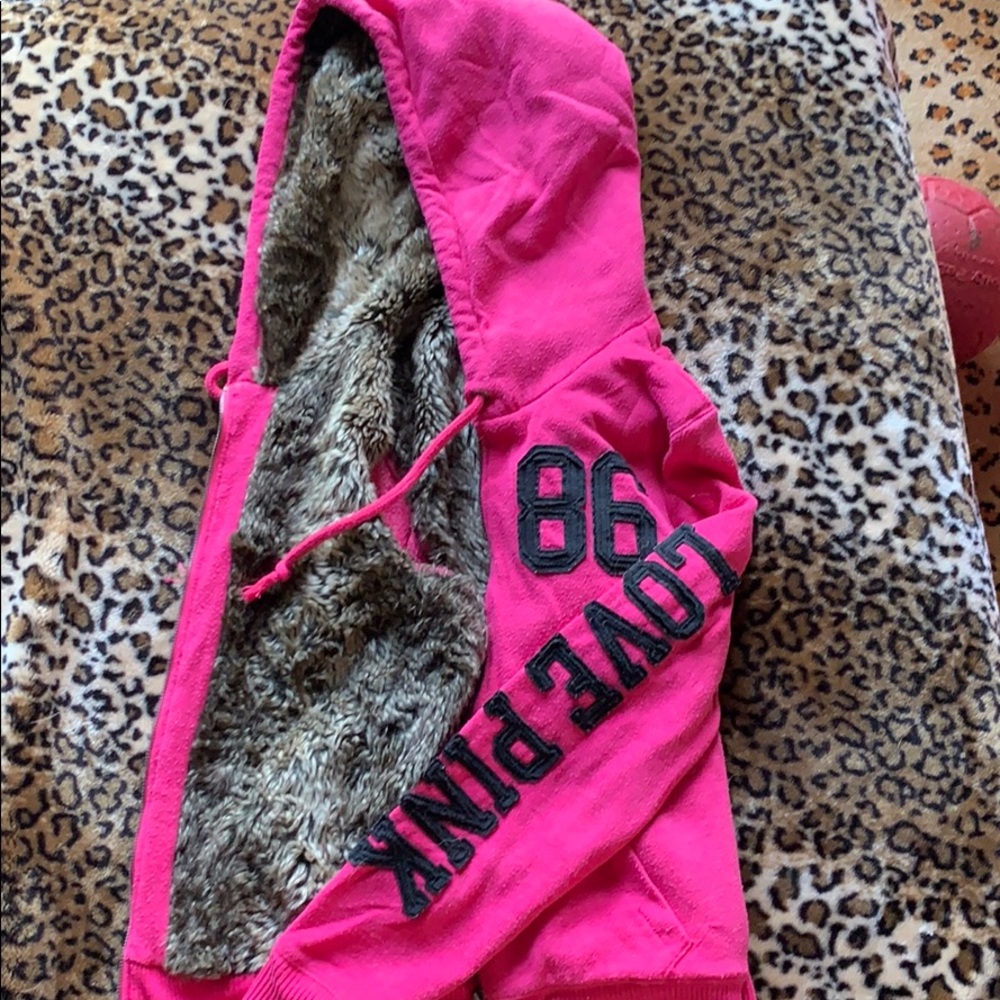 VS Pink fur lined zip up hoodie